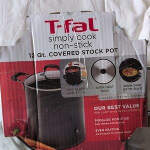 T-fal 12 Qt Covered Stock Pot - Black Non-Stick